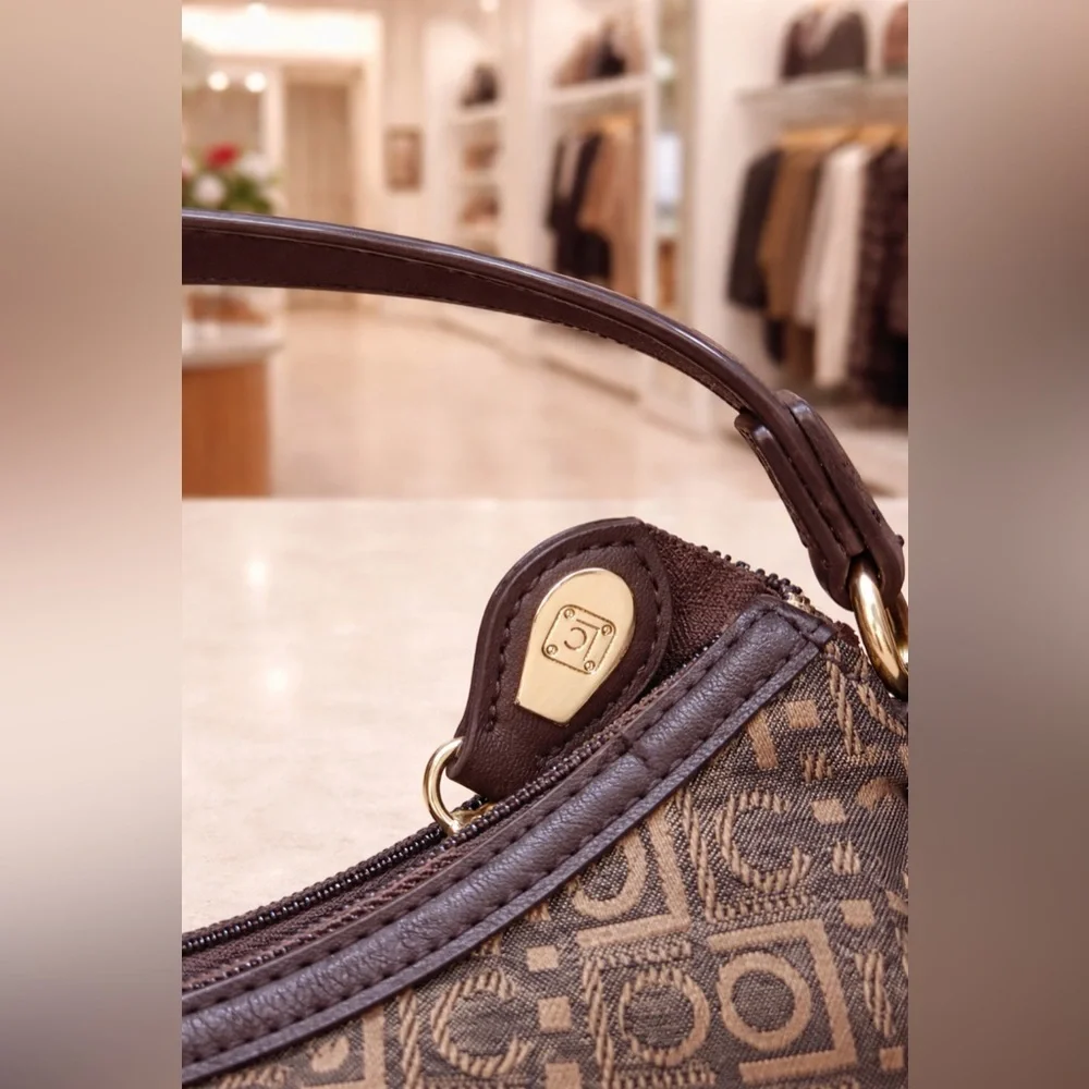 Liz Claiborne Brown Monogram Shoulder Bag Hobo purse-Logo Print